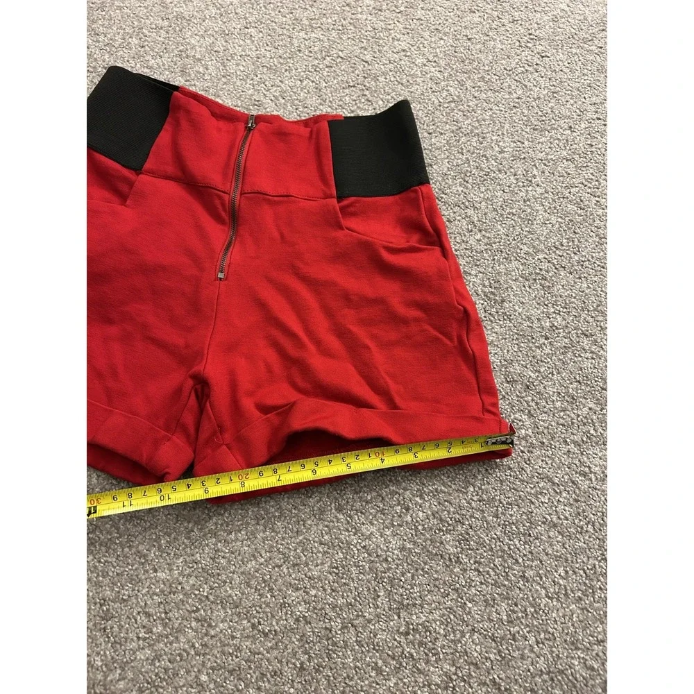 Vintage Sexy Shorts Women Medium Red Excellent High Waist Zip Front Elastic Side
